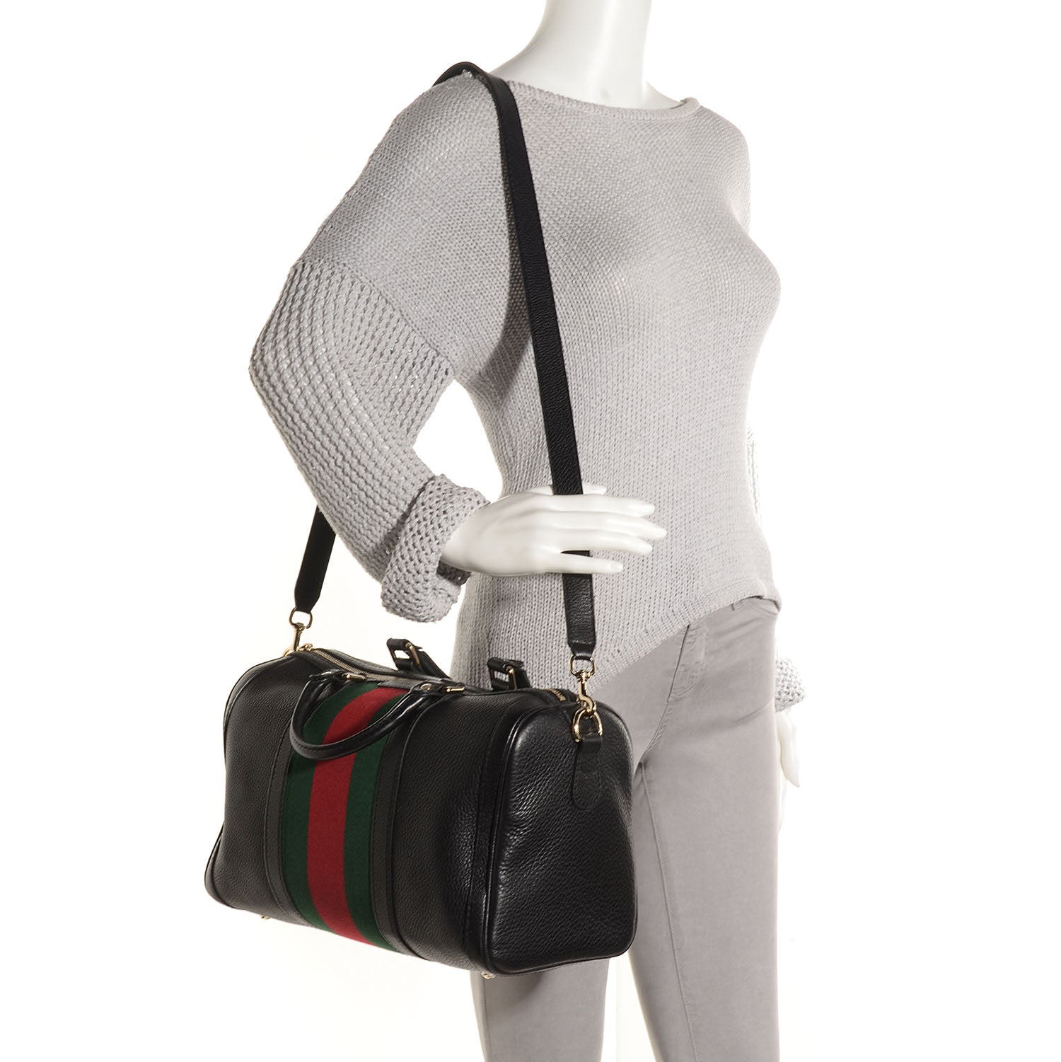 Gucci Leather Vintage Web Medium Boston Black 2 of 8