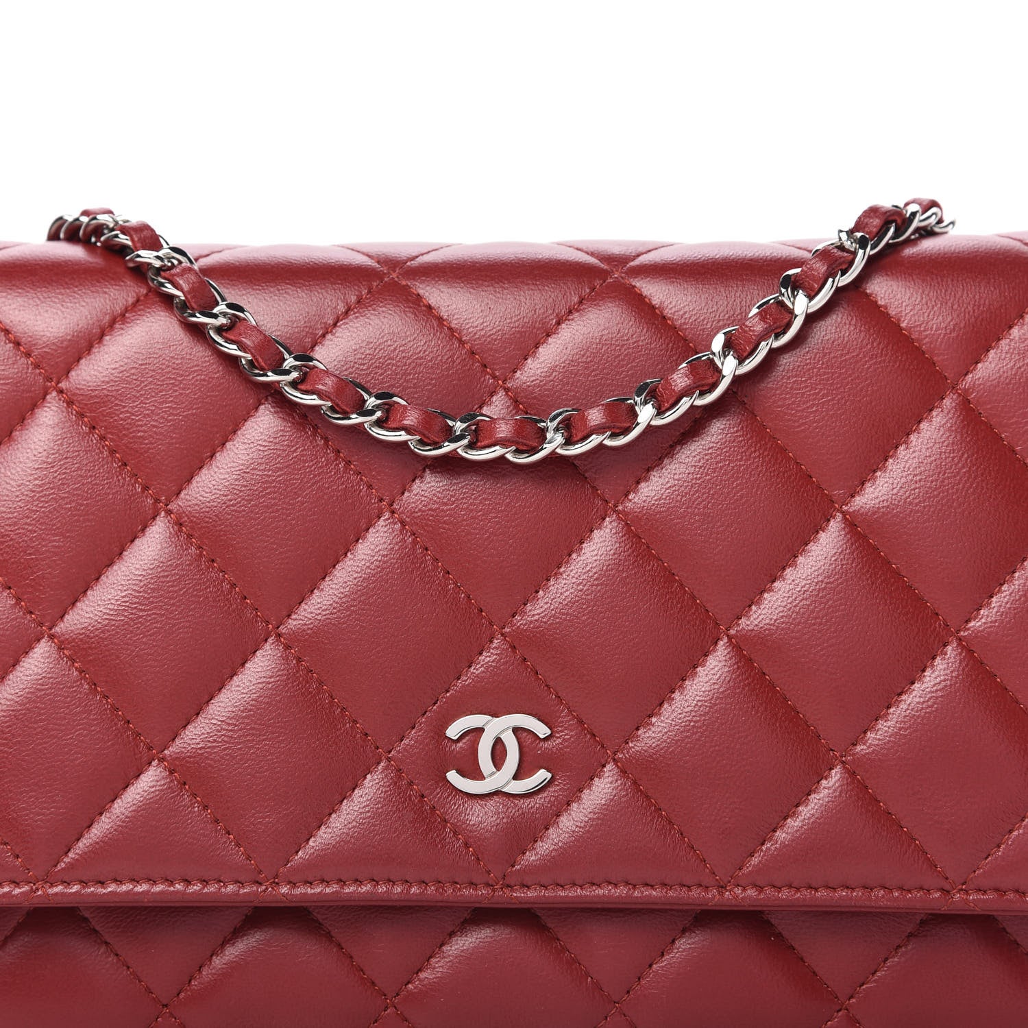 Chanel Lambskin Quilted Wallet on Chain WOC Red 11 of 11