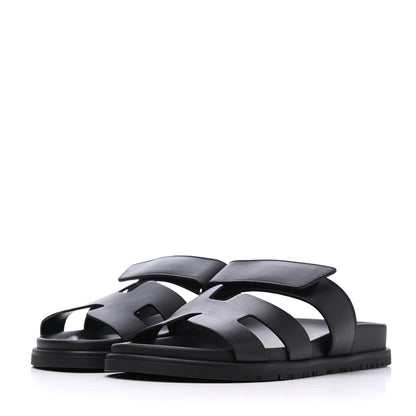 Hermes Calfskin Womens Chypre Sandals 37 Black 3 of 9