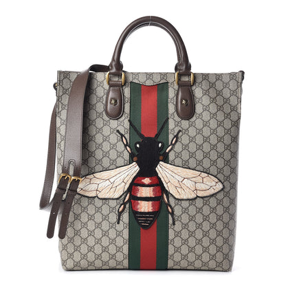 Gucci GG Supreme Monogram Web Animalier Bee Vertical Tote Brown 1 of 9