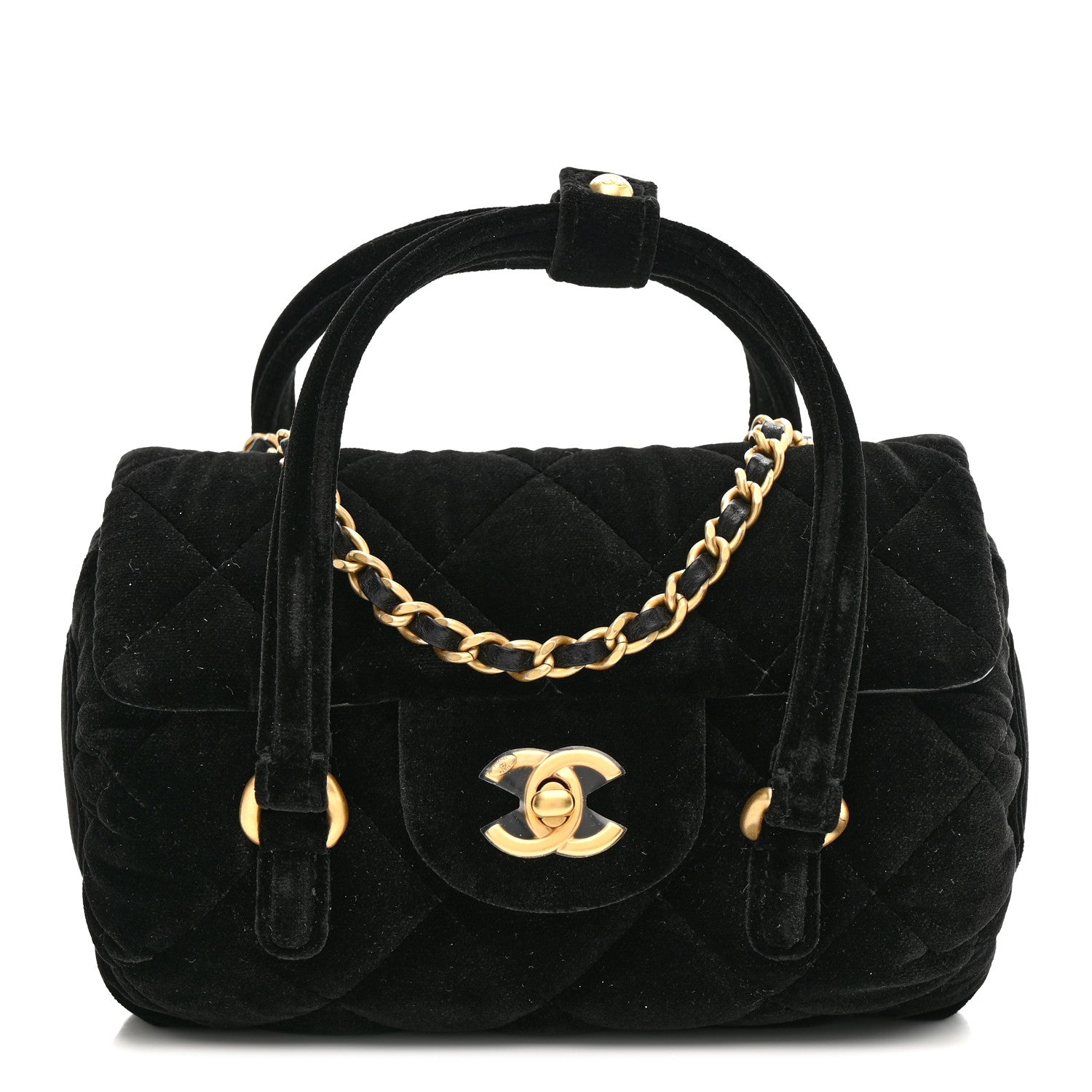 Chanel Velvet Quilted Mini Top Handle Flap Black 1 of 23