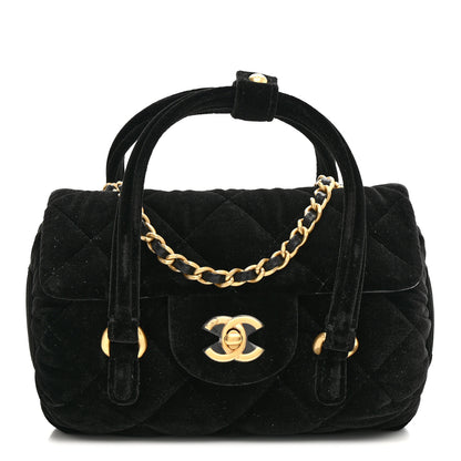 Chanel Velvet Quilted Mini Top Handle Flap Black 1 of 23