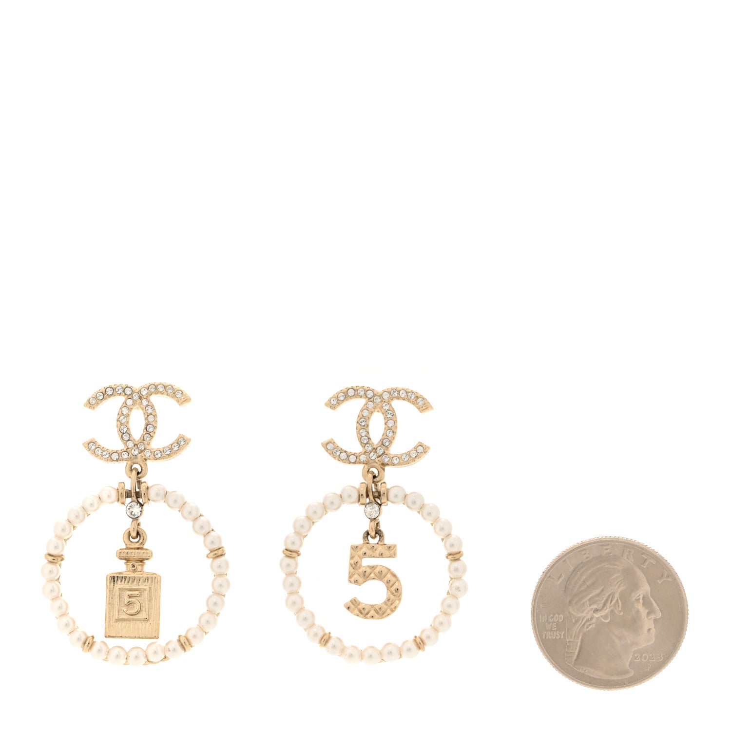 Chanel Crystal Pearl Chanel Charms CC Drop Earrings Gold 2 of 5