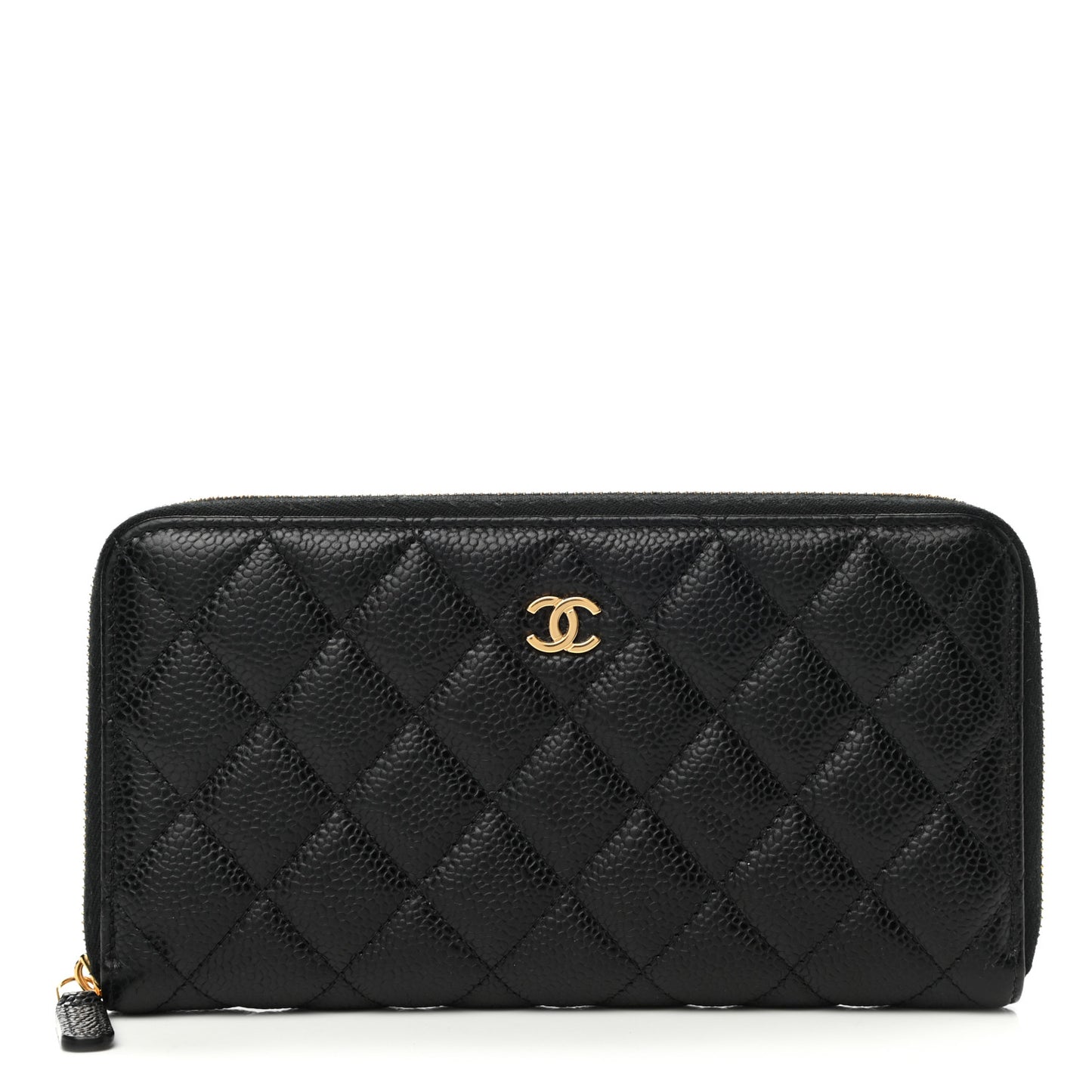 Caviar Quilted Large Gusset Zip Around Wallet Black