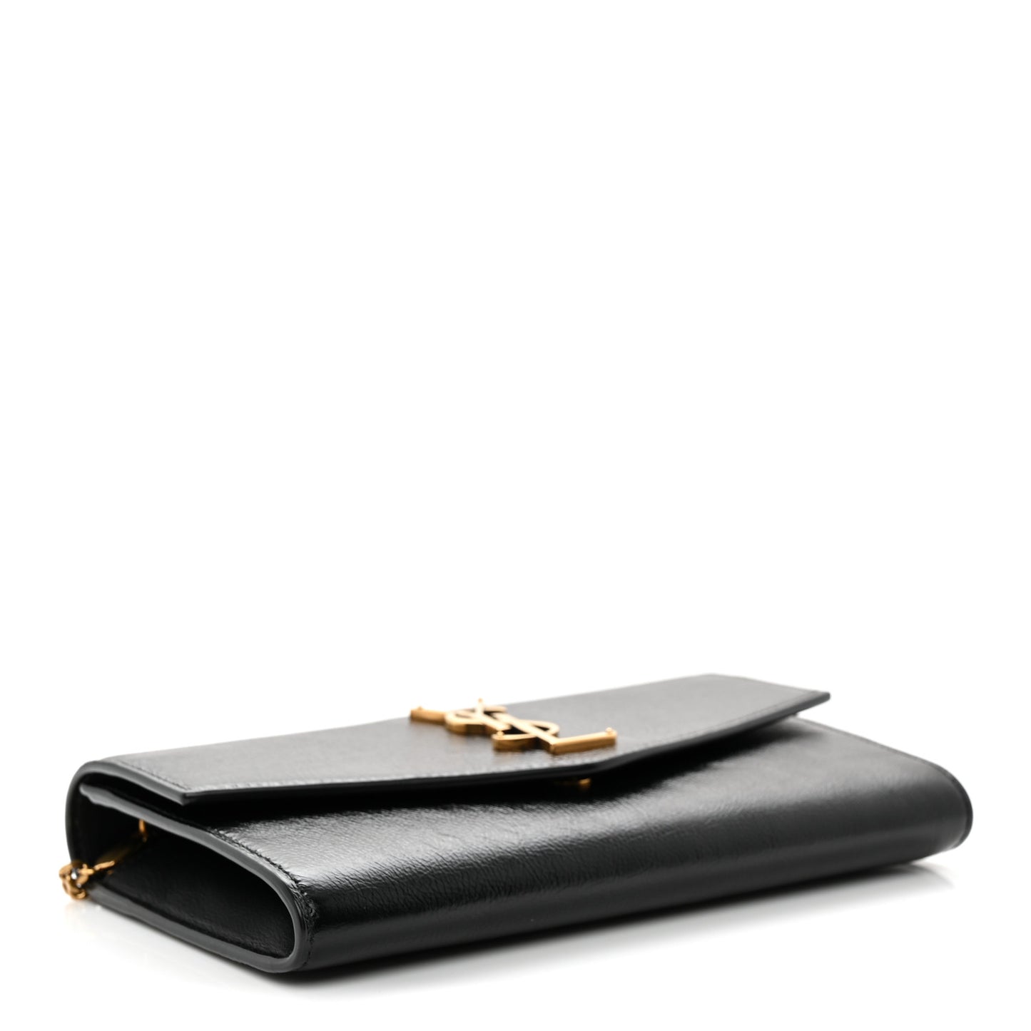 Crinkled Calfskin Uptown Chain Wallet Black