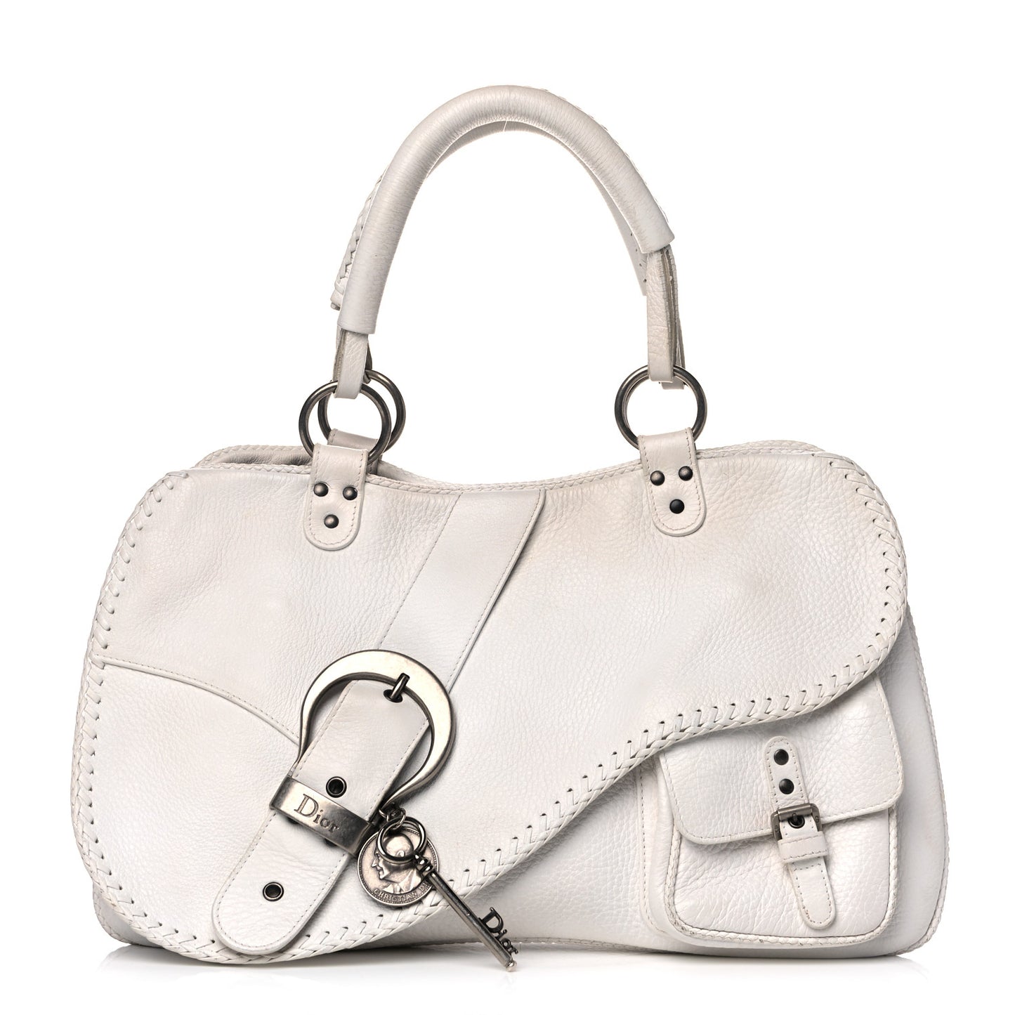 Calfskin Braided Gaucho Double Saddle Bag White