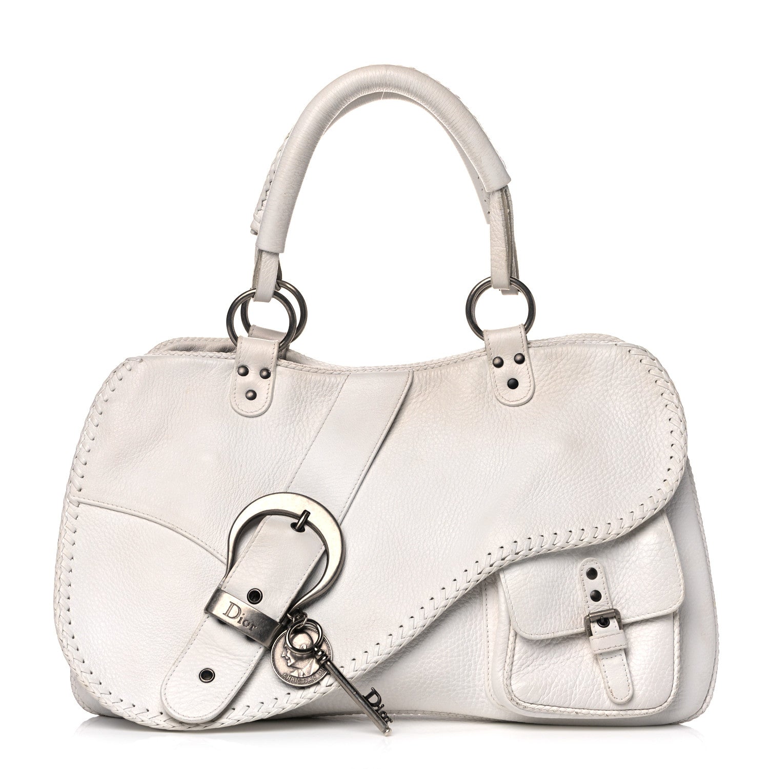 Christian Dior Calfskin Braided Gaucho Double Saddle Bag White 1 of 21