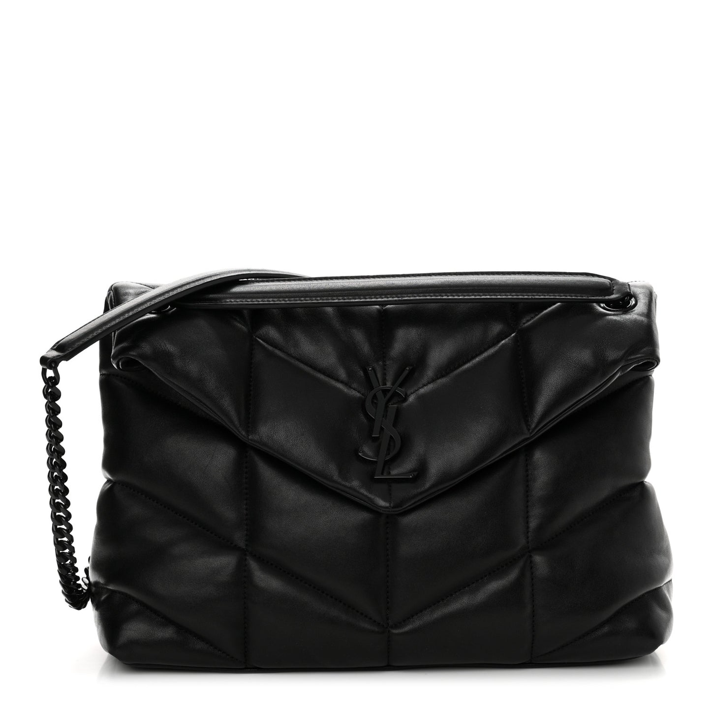 Lambskin Quilted Monogram Monochrome Medium Loulou Puffer Chain Satchel Black