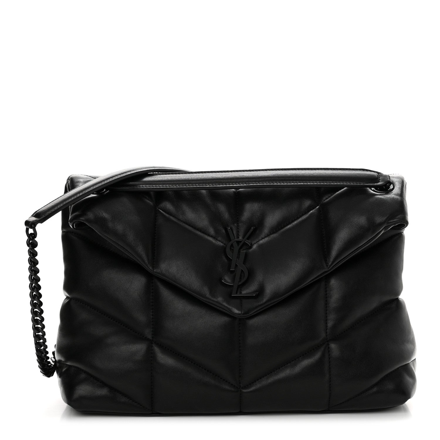 Saint Laurent Lambskin Quilted Monogram Monochrome Medium Loulou Puffer Chain Satchel Black 1 of 13