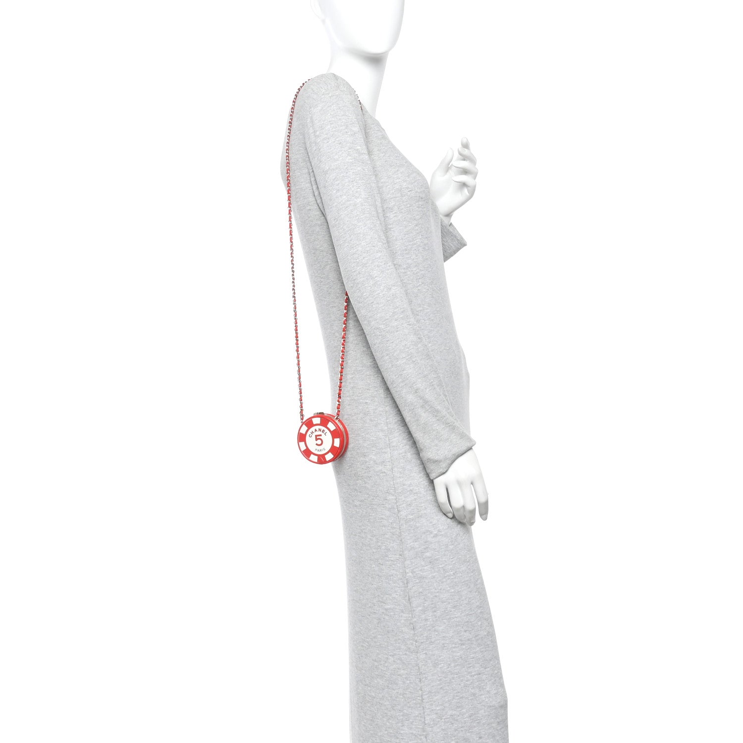 Chanel Lambskin Enamel Quilted Round Poker Chip Clutch With Chain Red White 2 of 12