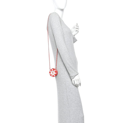Chanel Lambskin Enamel Quilted Round Poker Chip Clutch With Chain Red White 2 of 12