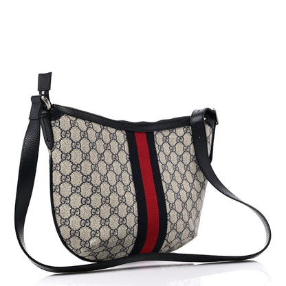 Gucci GG Supreme Monogram Textured Dollar Calfskin Web Small Ophidia Half Moon Hobo Beige Blue 3 of 11