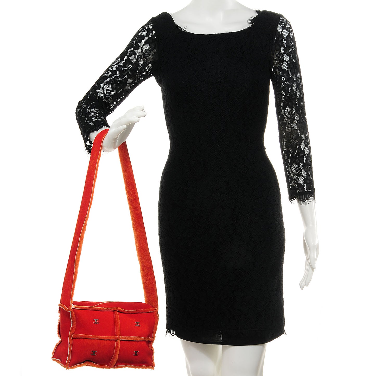 Suede Shearling Fur Shoulder Bag Orange