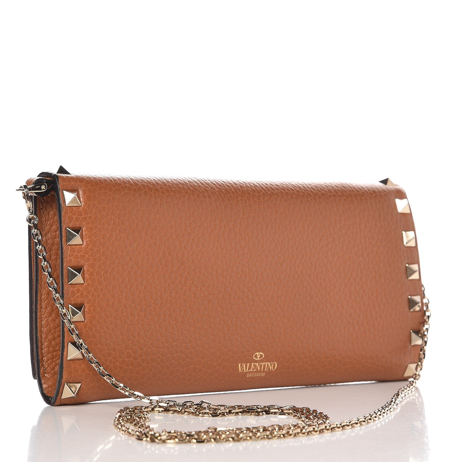 Valentino Garavani Pebbled Calfskin Rockstud Flap Wallet On Chain Light Cuir 3 of 9