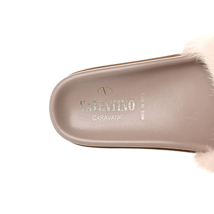 Valentino Garavani Mink Fur Rockstud Slide Sandals 36 Vapeur 7 of 7
