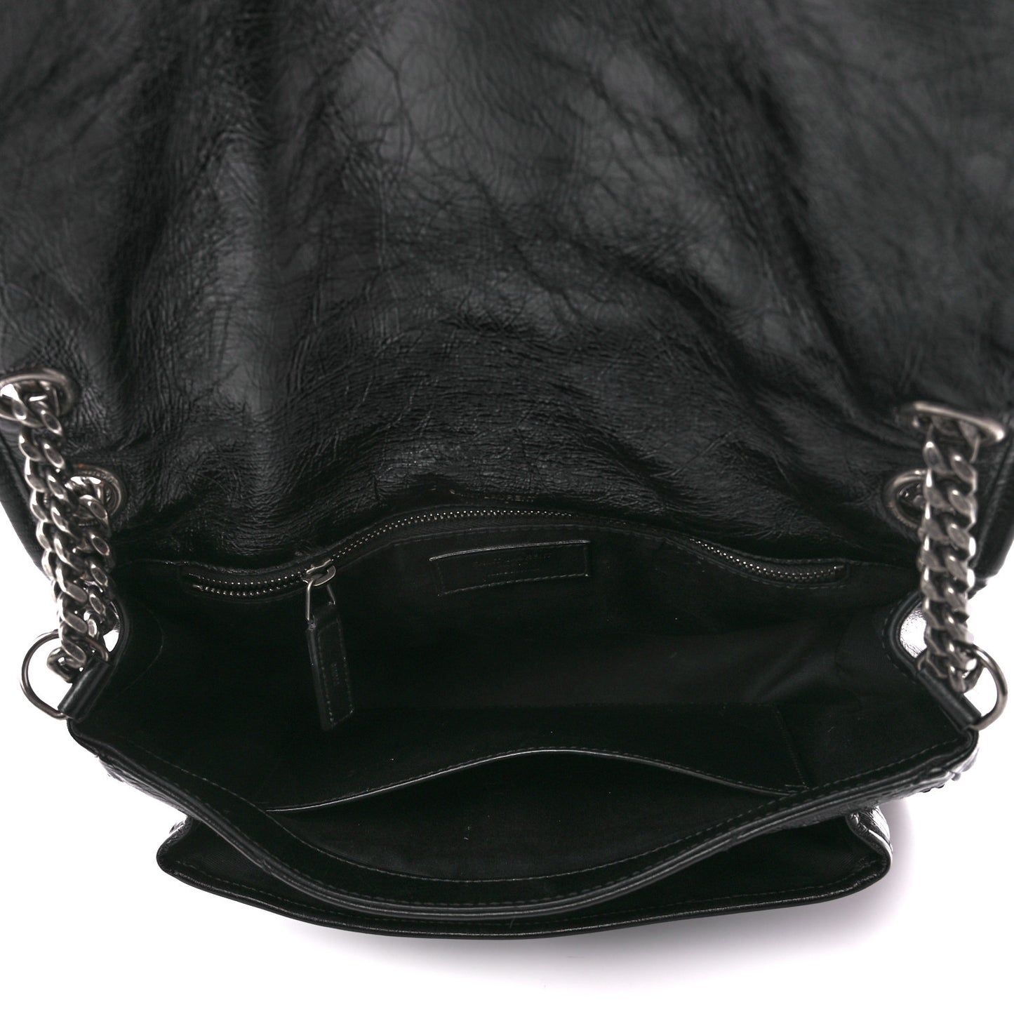 Crinkled Calfskin Matelasse Monogram Medium Niki Chain Satchel Black