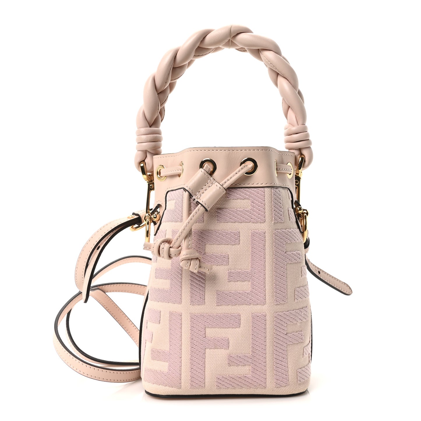 Canvas Nappa F is Fendi FF Embroidered Mini Mon Tresor Bucket Bag Baby Pink