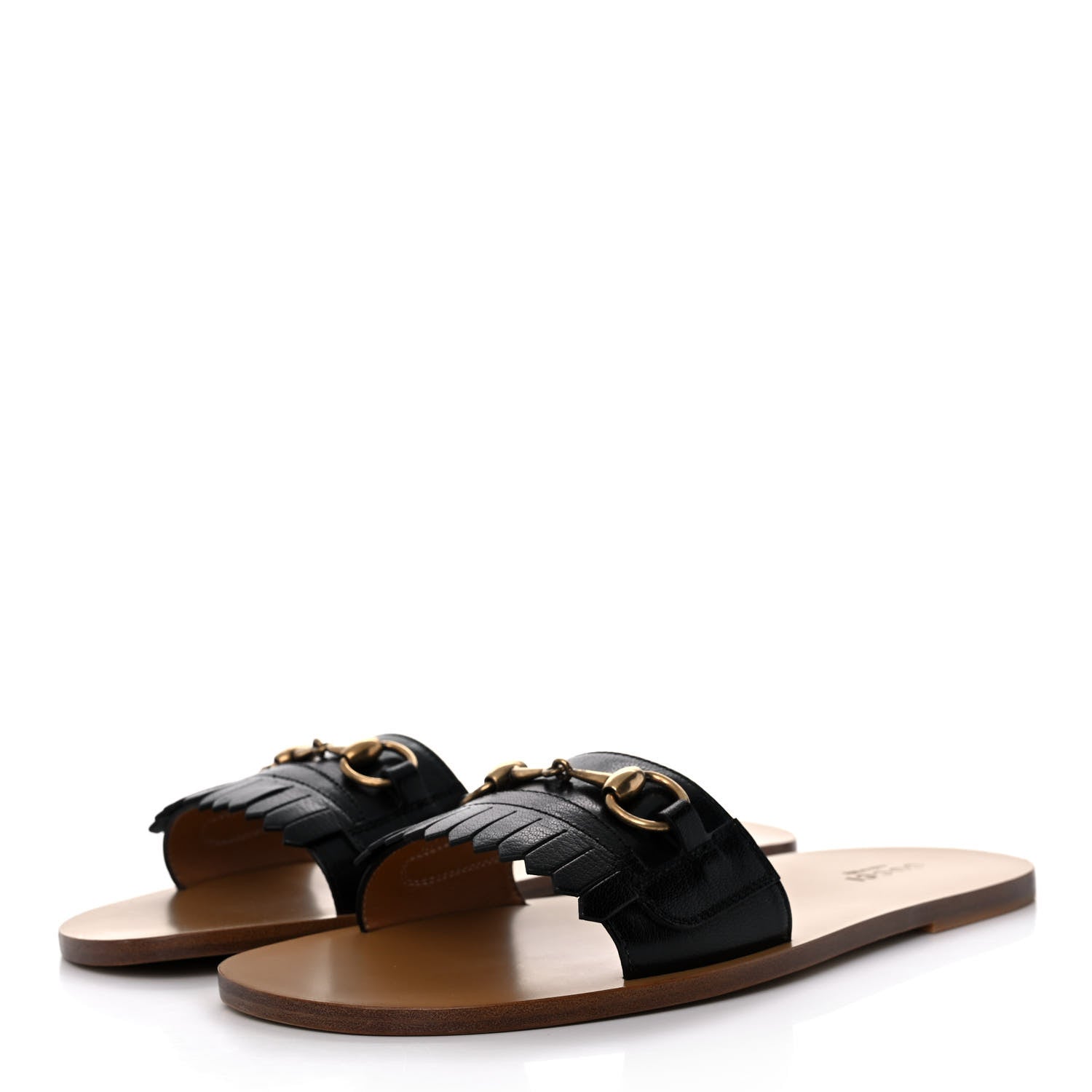 Gucci Goatskin Fringe Mens Horsebit Slide Sandals 10 Black 3 of 9