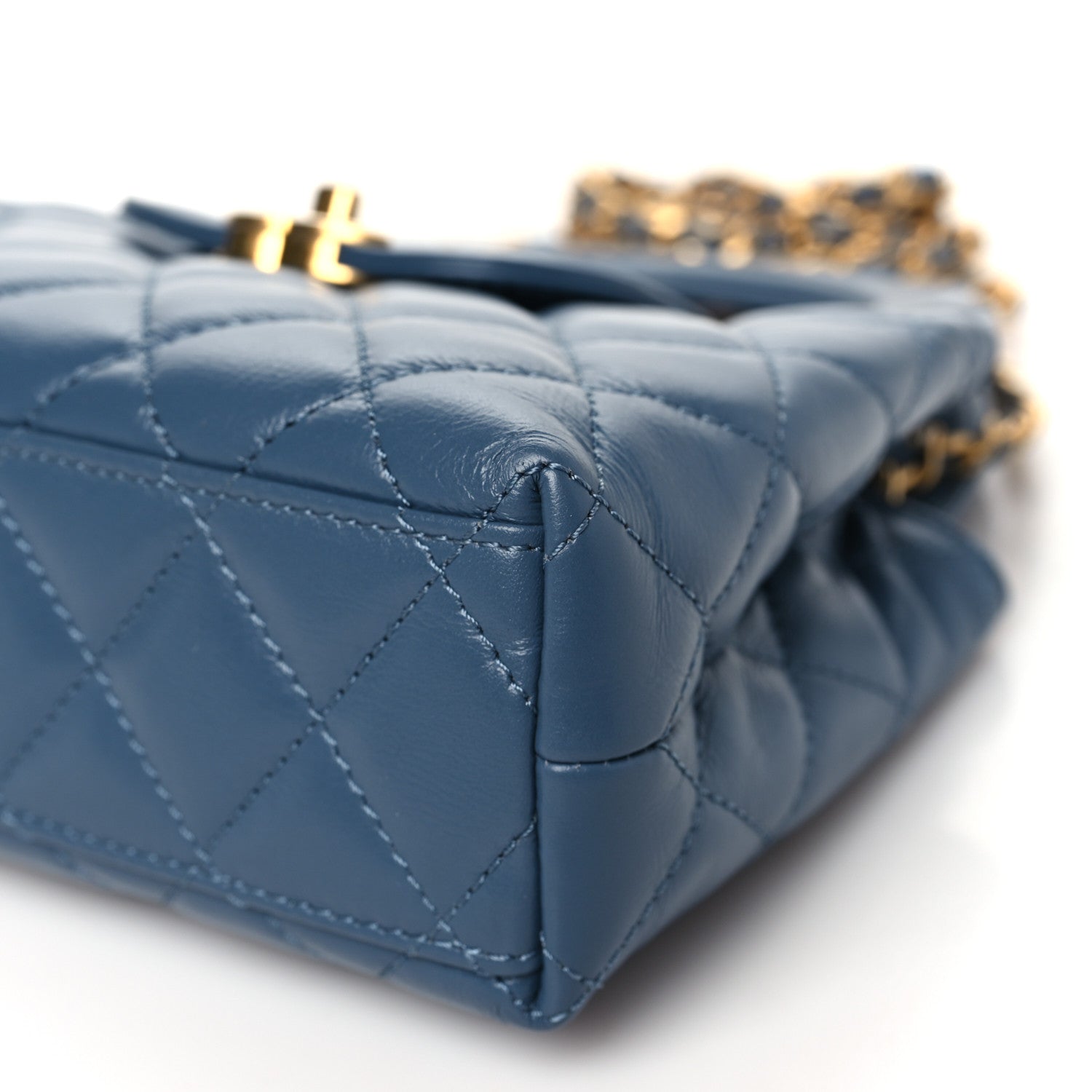 Chanel Shiny Aged Calfskin Quilted Nano Kelly Shopper Dark Blue 10 of 10