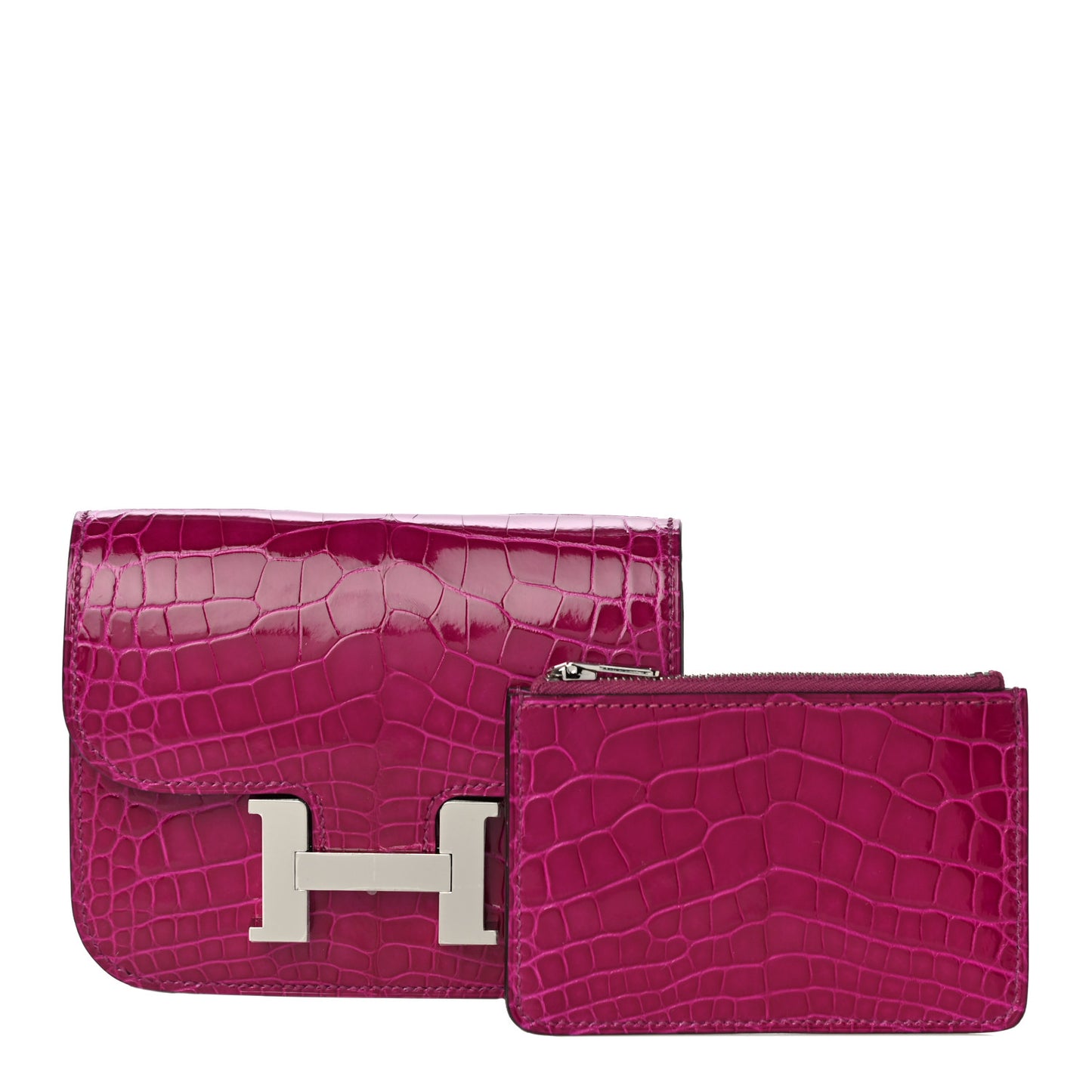 Shiny Alligator Constance Slim Wallet Rose Scheherazade