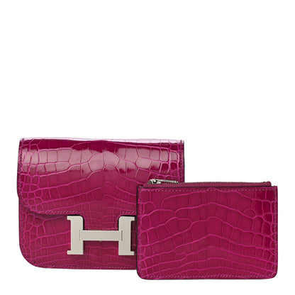 Hermes Shiny Alligator Constance Slim Wallet Rose Scheherazade 3 of 12
