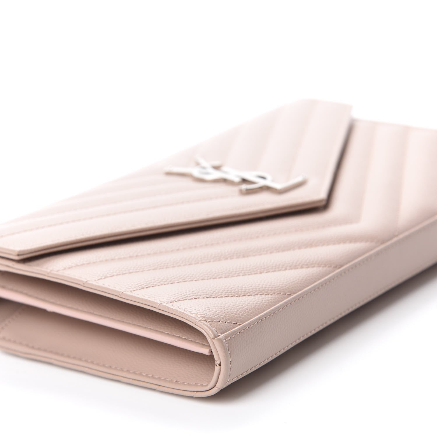 Saint Laurent Grain De Poudre Matelasse Chevron Monogram Chain Wallet Pale Pink 6 of 9