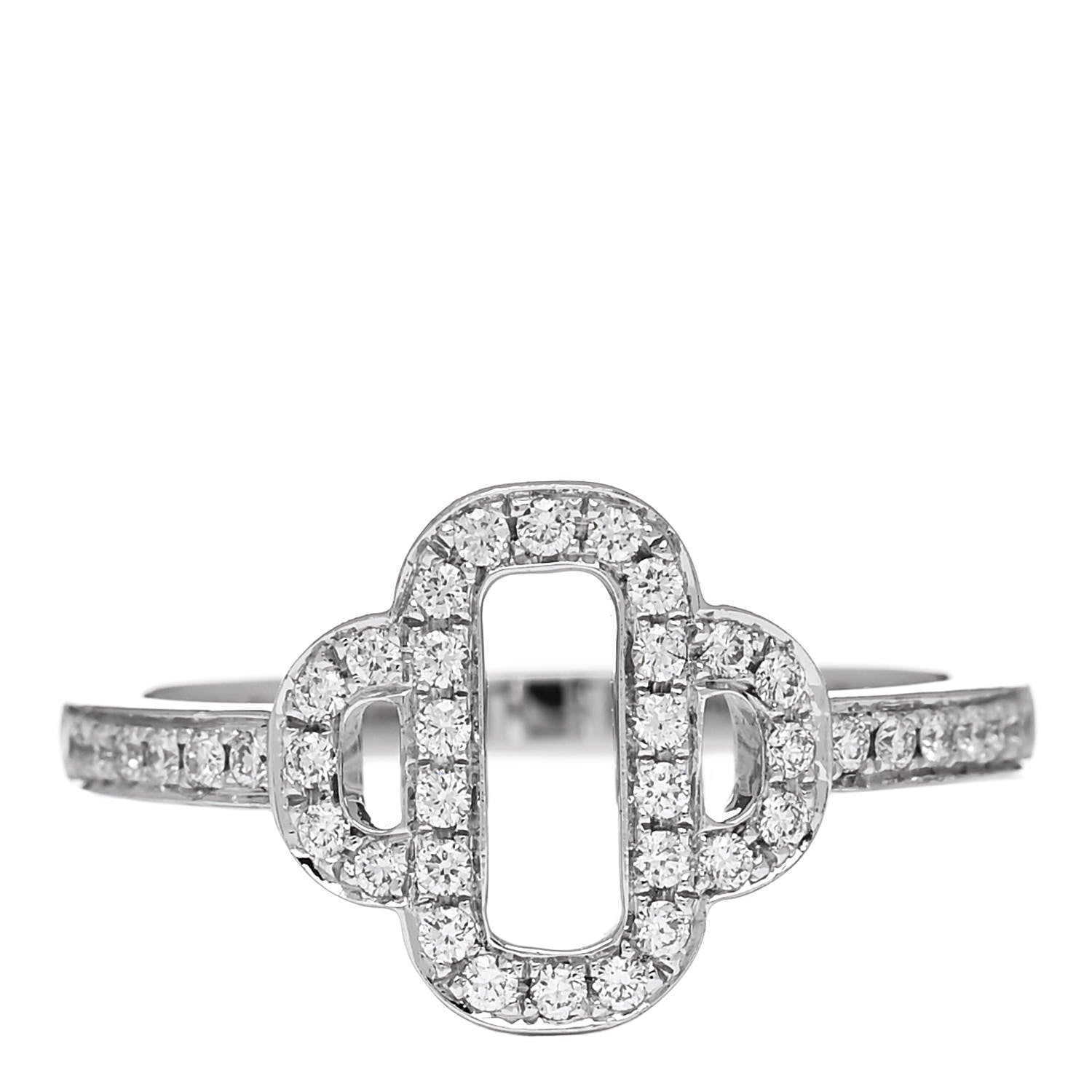 Hermes 18K White Gold Diamond Attelage Ring 52 6 1 of 5