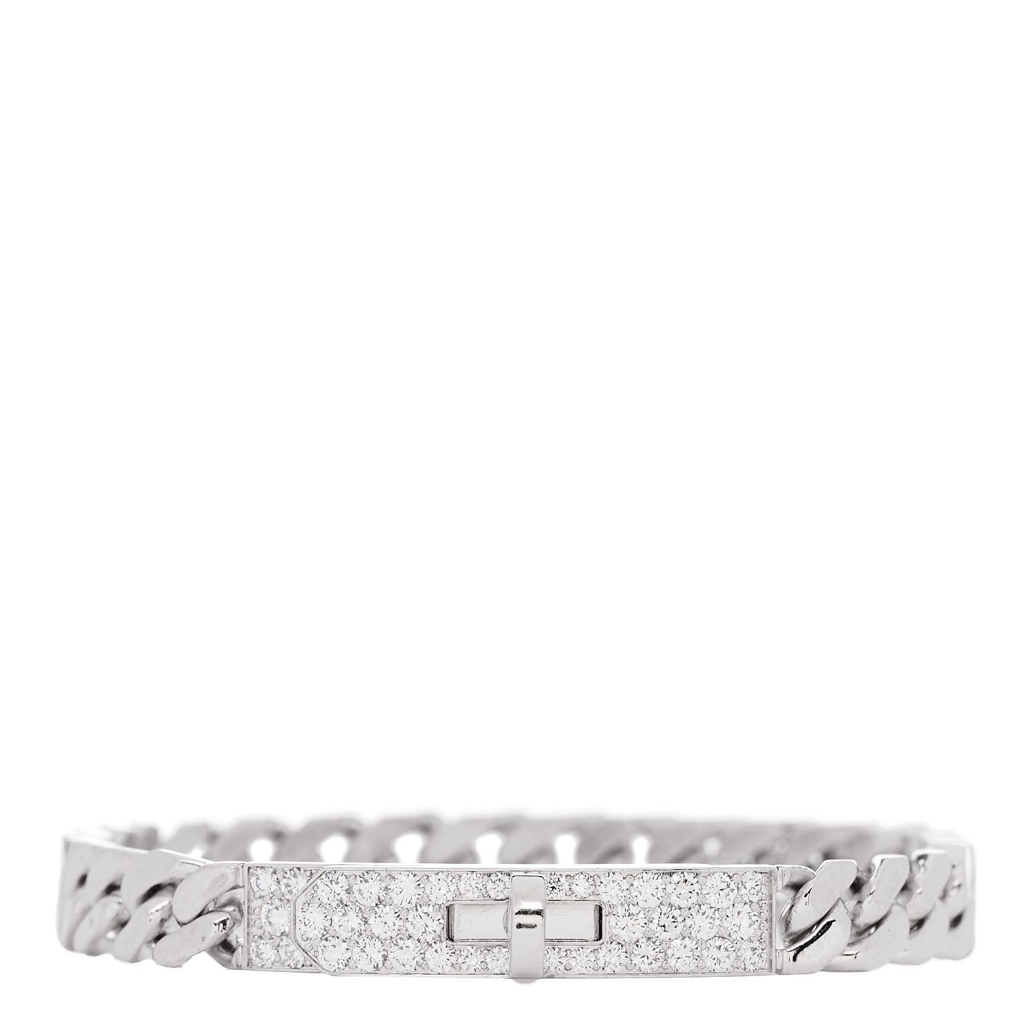 Hermes 18K White Gold Diamond TPM Kelly Gourmette Bracelet SH 1 of 5