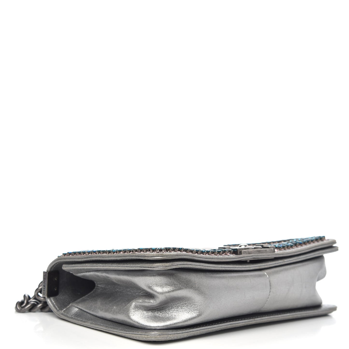 Metallic Lambskin Embellished Medium Boy Flap Silver