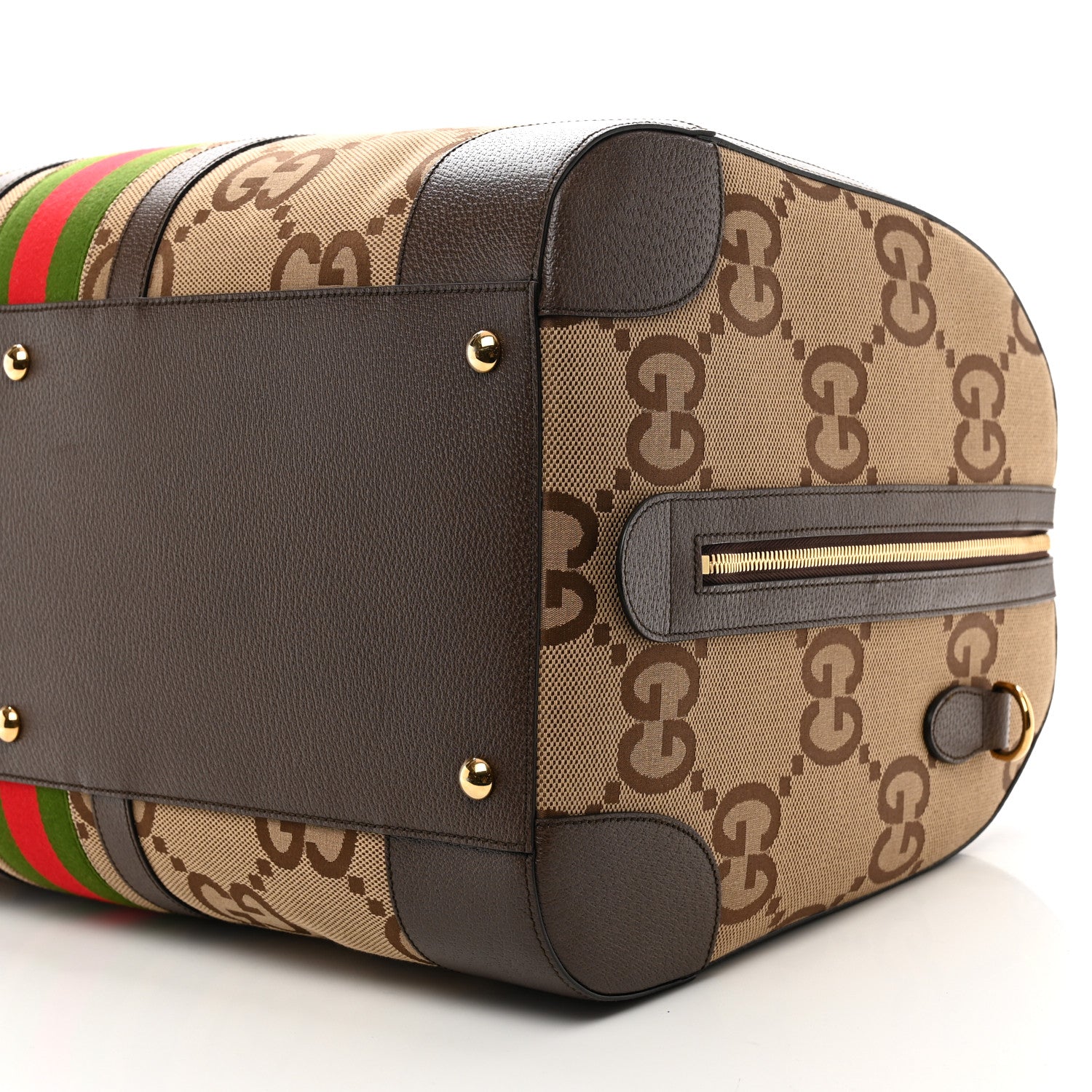 Gucci Monogram Jumbo GG Textured Dollar Calfskin Web Maxi Duffle Bag Camel Ebony 8 of 8