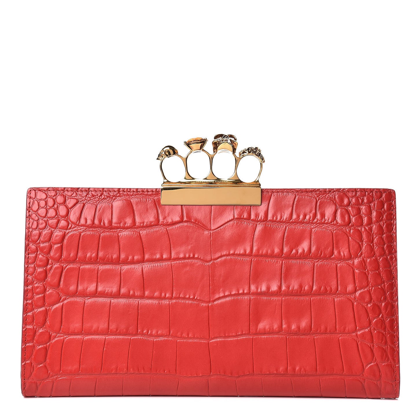 Calfskin Crocodile Embossed Knuckle Flat Clutch