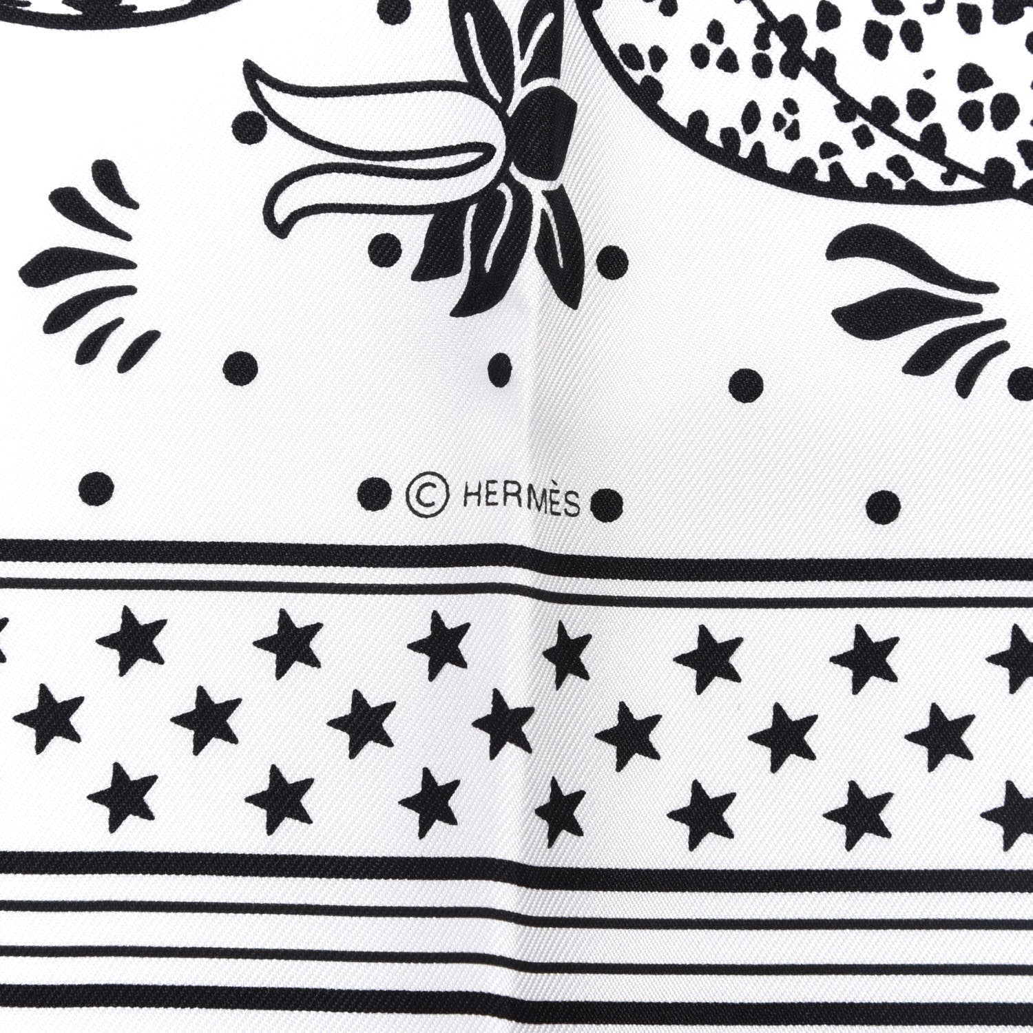 Hermes Silk Les Leopards Bandana Scarf 55 White Black 3 of 5