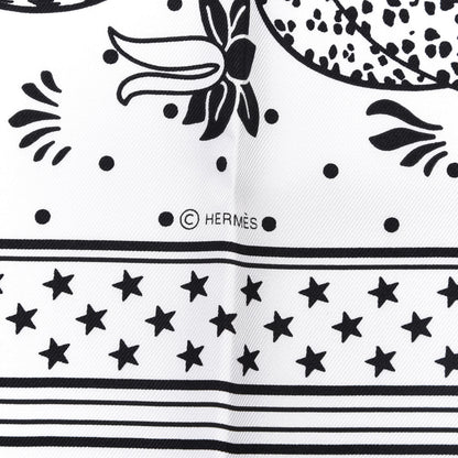 Hermes Silk Les Leopards Bandana Scarf 55 White Black 3 of 5