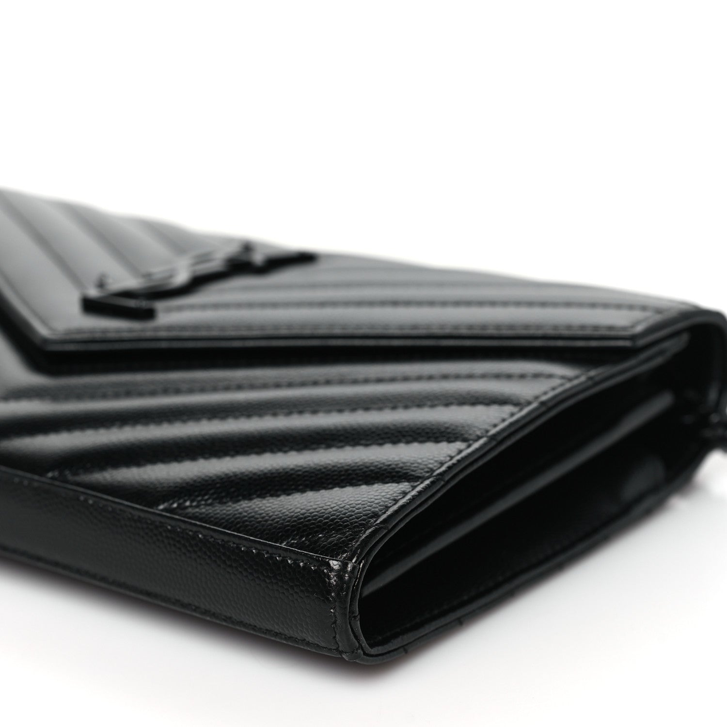 Saint Laurent Grain De Poudre Matelasse Chevron Monogram Monochrome Chain Wallet Black 10 of 10