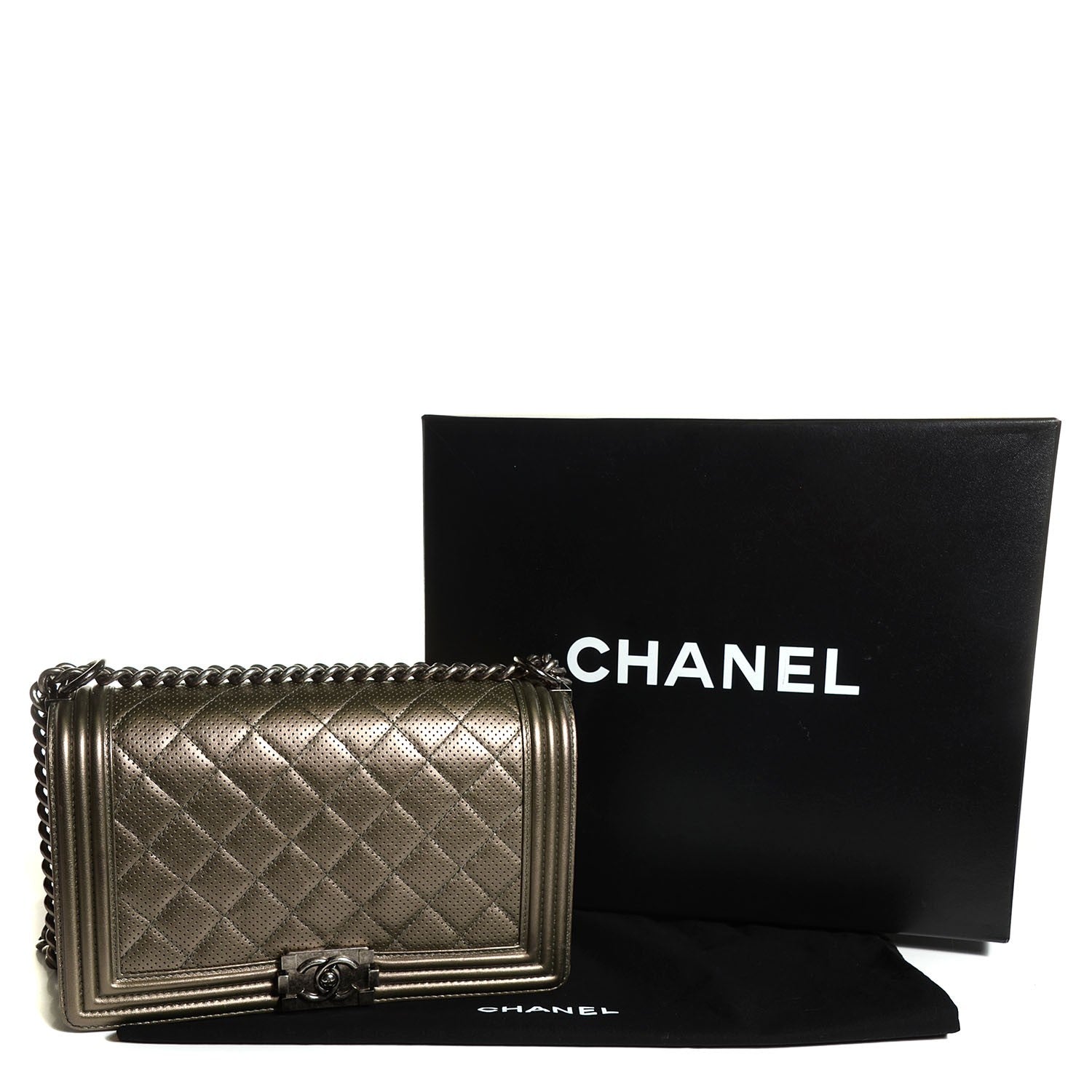 Chanel Metallic Lambskin Perforated New Medium Boy Flap Silver 4 of 9