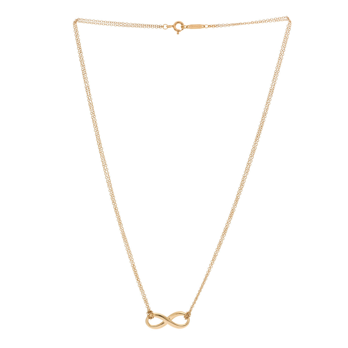 Tiffany 18K Yellow Gold Infinity Double Chain Pendant Necklace 3 of 6