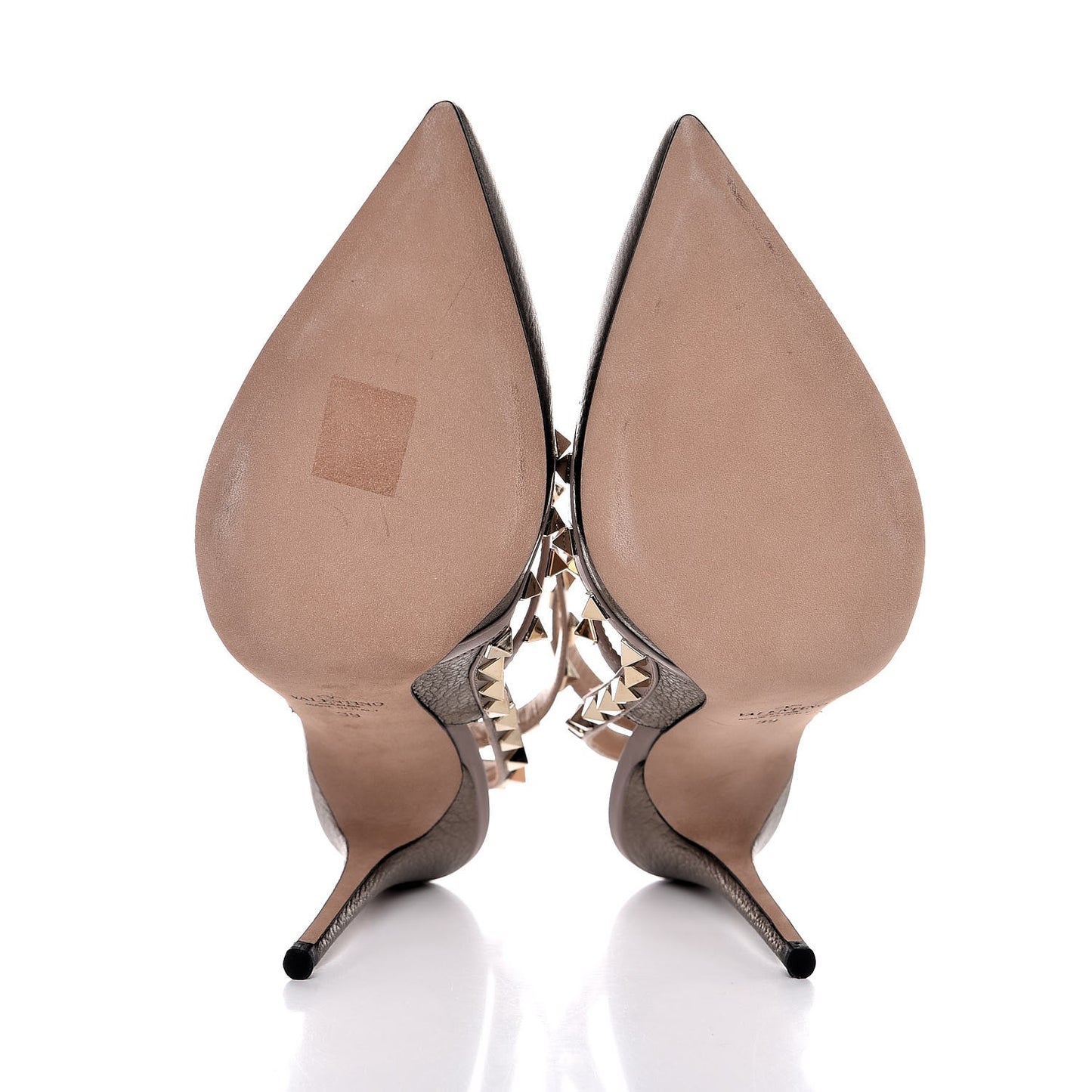 Metallic Pebbled Calfskin Rockstud Ankle Strap 100mm Pumps 39 Sasso Poudre