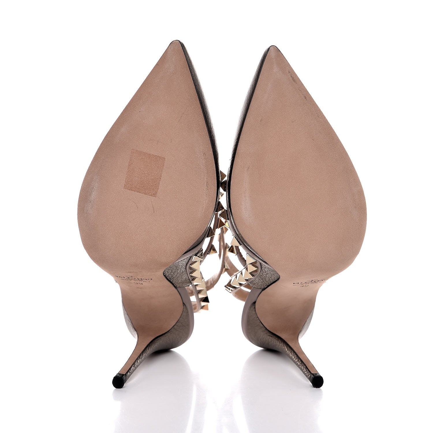 Valentino Garavani Metallic Pebbled Calfskin Rockstud Ankle Strap 100mm Pumps 39 Sasso Poudre 5 of 9