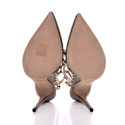 Valentino Garavani Metallic Pebbled Calfskin Rockstud Ankle Strap 100mm Pumps 39 Sasso Poudre 5 of 9