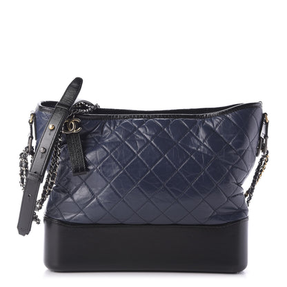 Chanel Aged Calfskin Quilted Large Gabrielle Hobo Navy Black 1 of 9