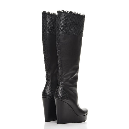 Gucci Microguccissima Shearling High Wedge Boots 36.5 Black 10 of 14