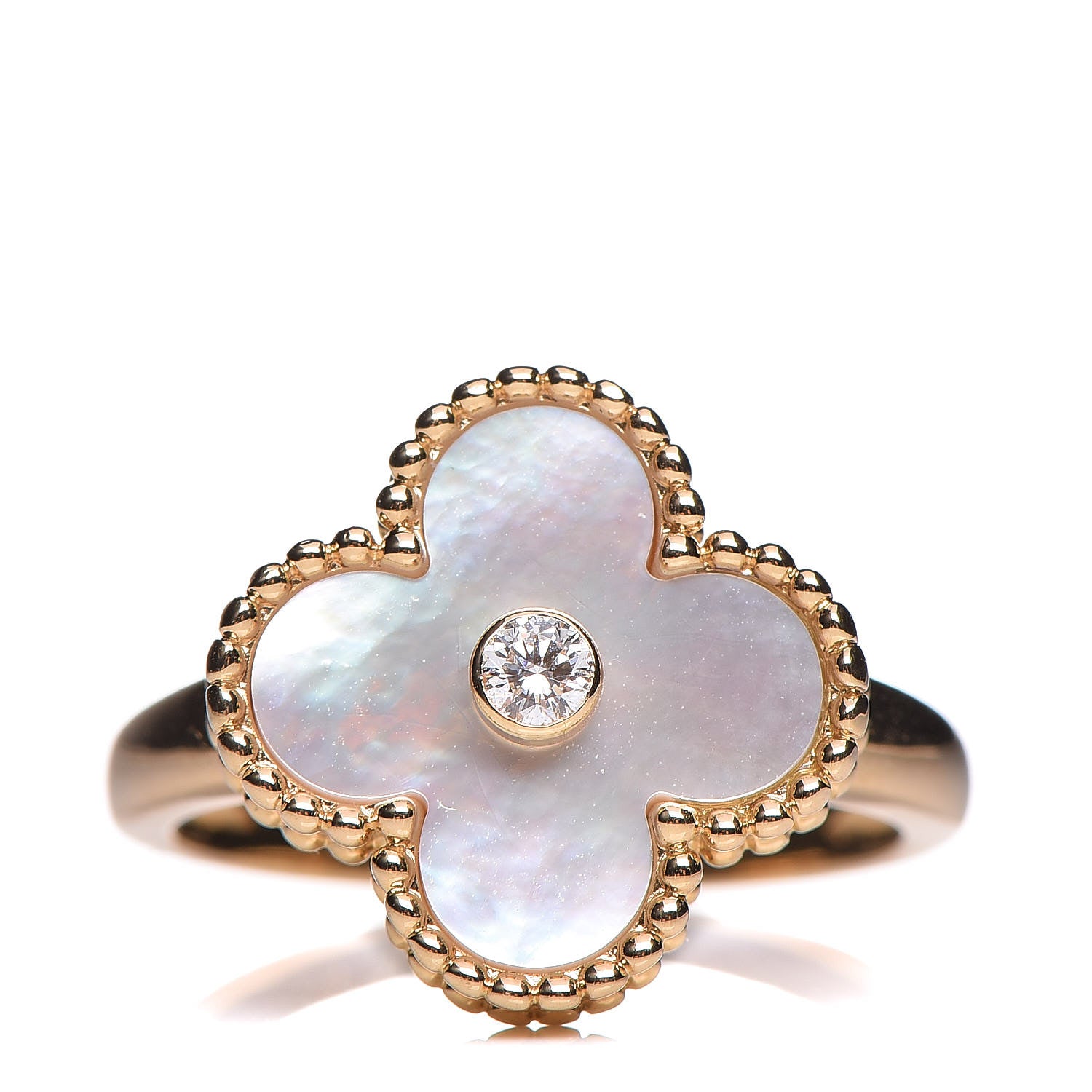 Van Cleef & Arpels 18K Yellow Gold Diamond Mother of Pearl Vintage Alhambra Ring 52 6 1 of 5