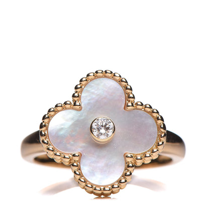 Van Cleef & Arpels 18K Yellow Gold Diamond Mother of Pearl Vintage Alhambra Ring 52 6 1 of 5