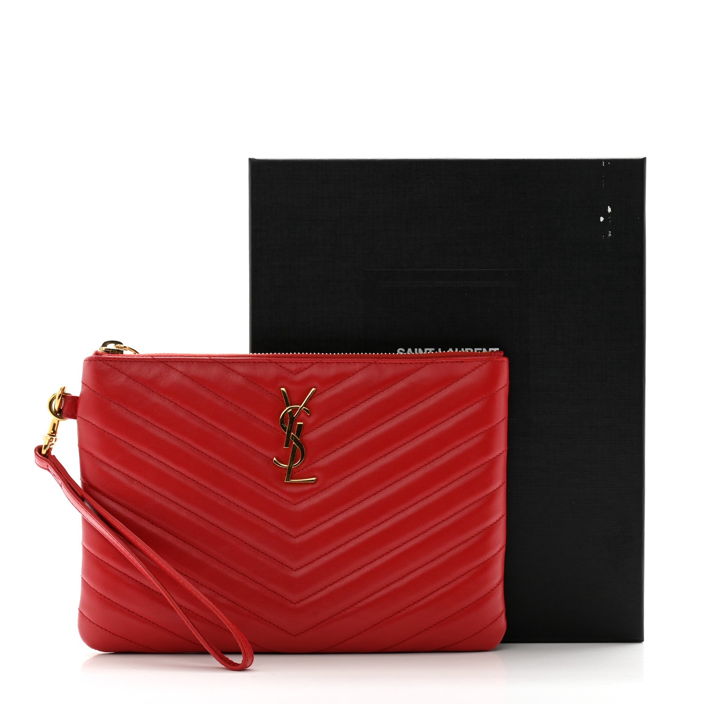 Calfskin Matelasse Chevron Monogram A5 Wristlet Bandana Red