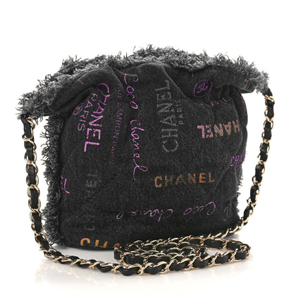 Chanel Denim Quilted Mood Bucket With Chain Black Multicolor 3 of 9