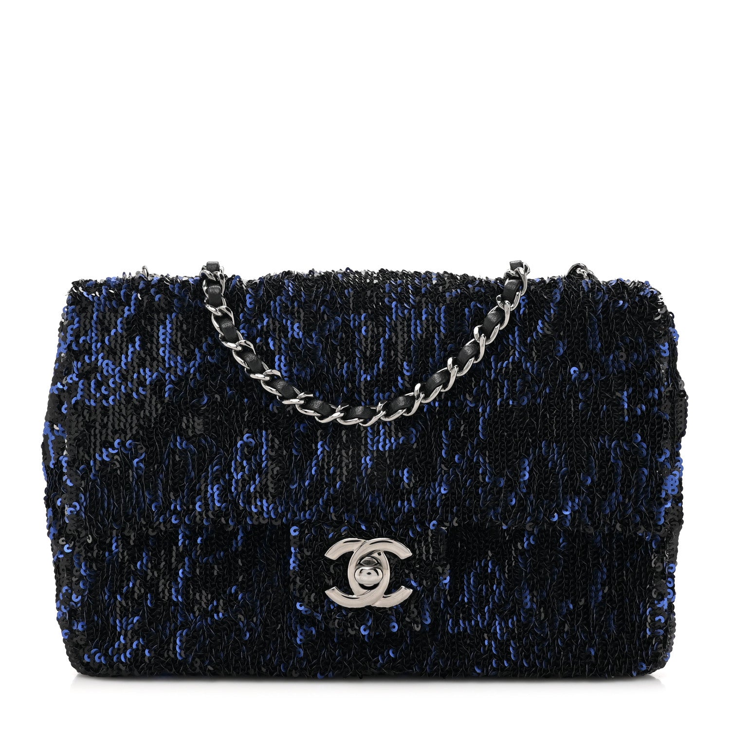 Chanel Sequin Logo Mini Rectangular Flap Black Blue 1 of 10
