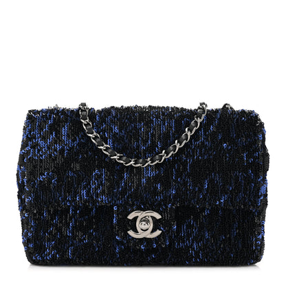 Chanel Sequin Logo Mini Rectangular Flap Black Blue 1 of 10