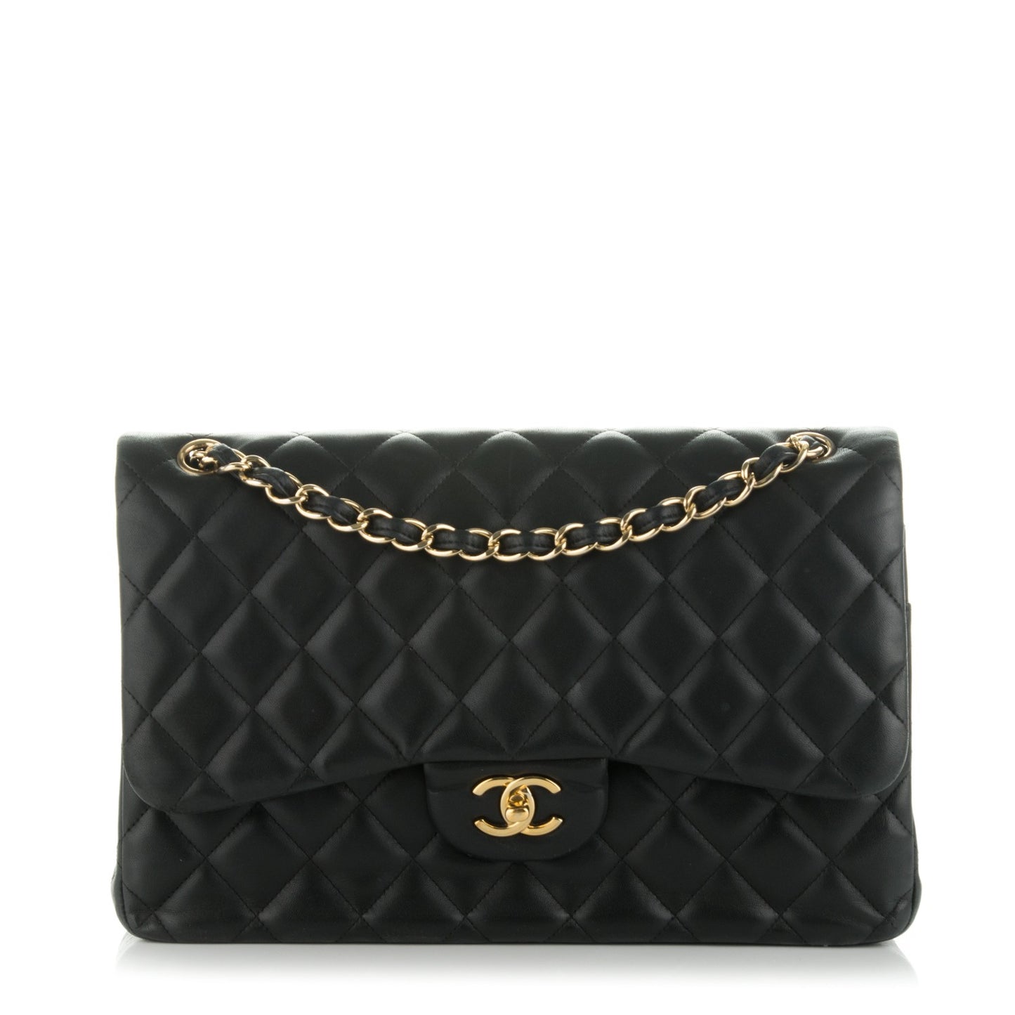 Lambskin Quilted Jumbo Double Flap Black
