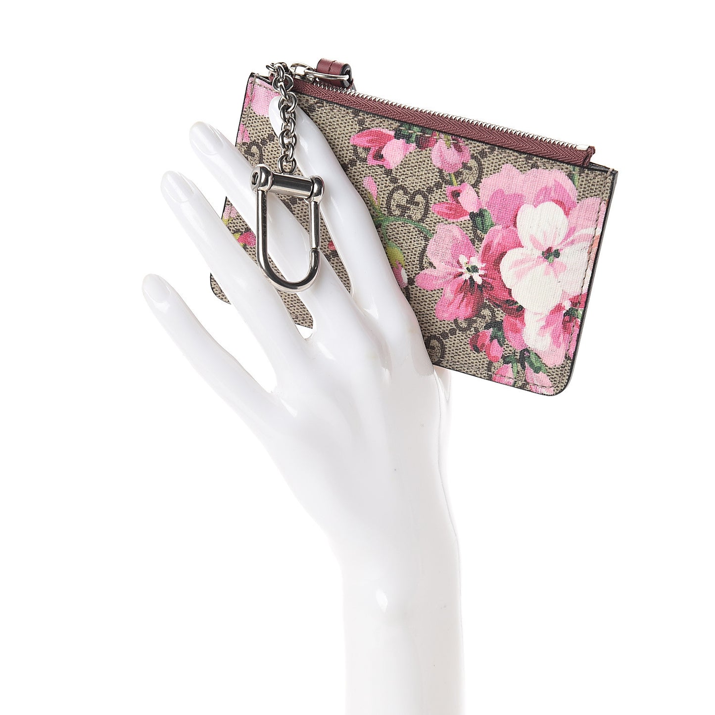 GG Supreme Monogram Blooms Key Ring Coin Case Beige Multicolor Dry Rose