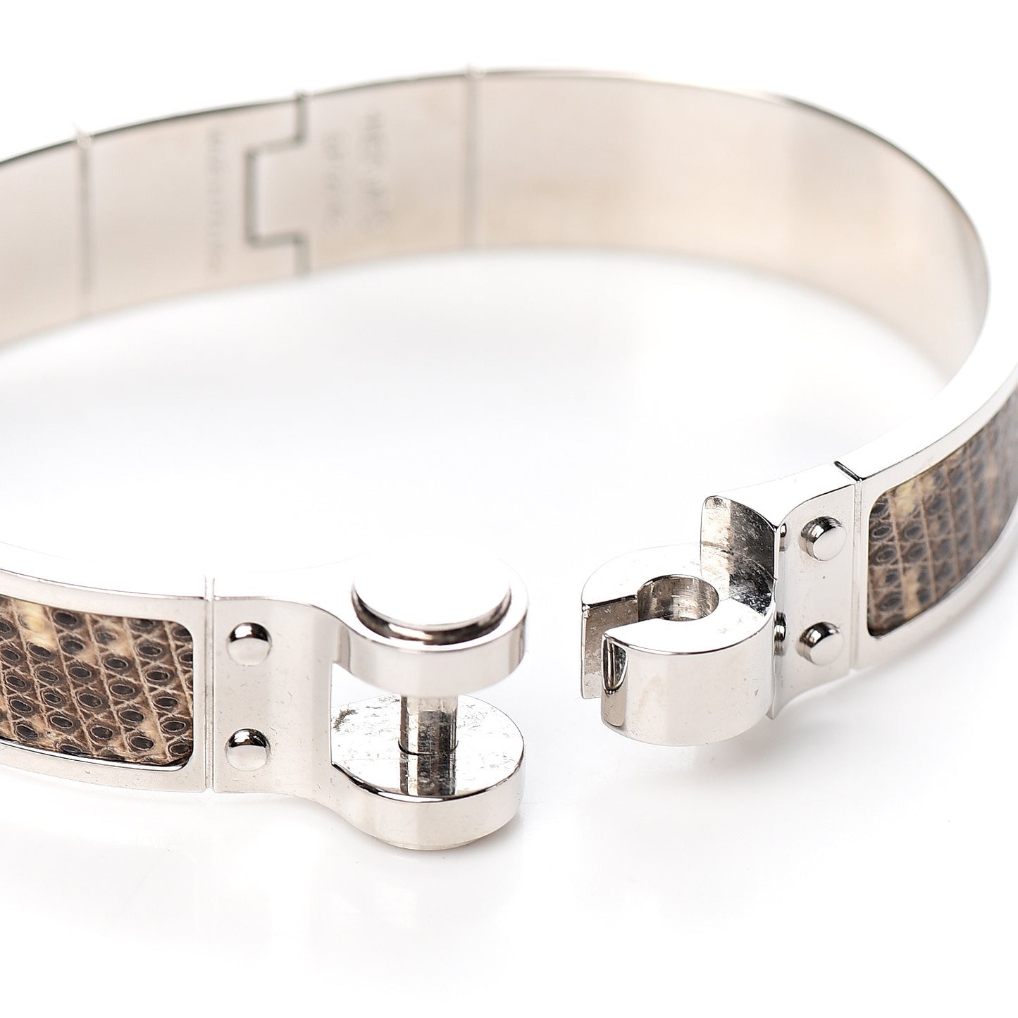 Lizard Charniere Cuir Narrow Hinged Bracelet S Ombre